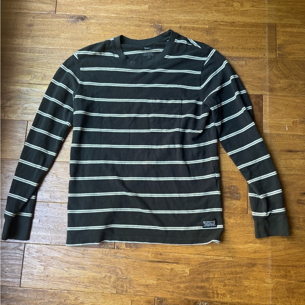 Levi's Dark Green and White Striped Long Sleeve Tee